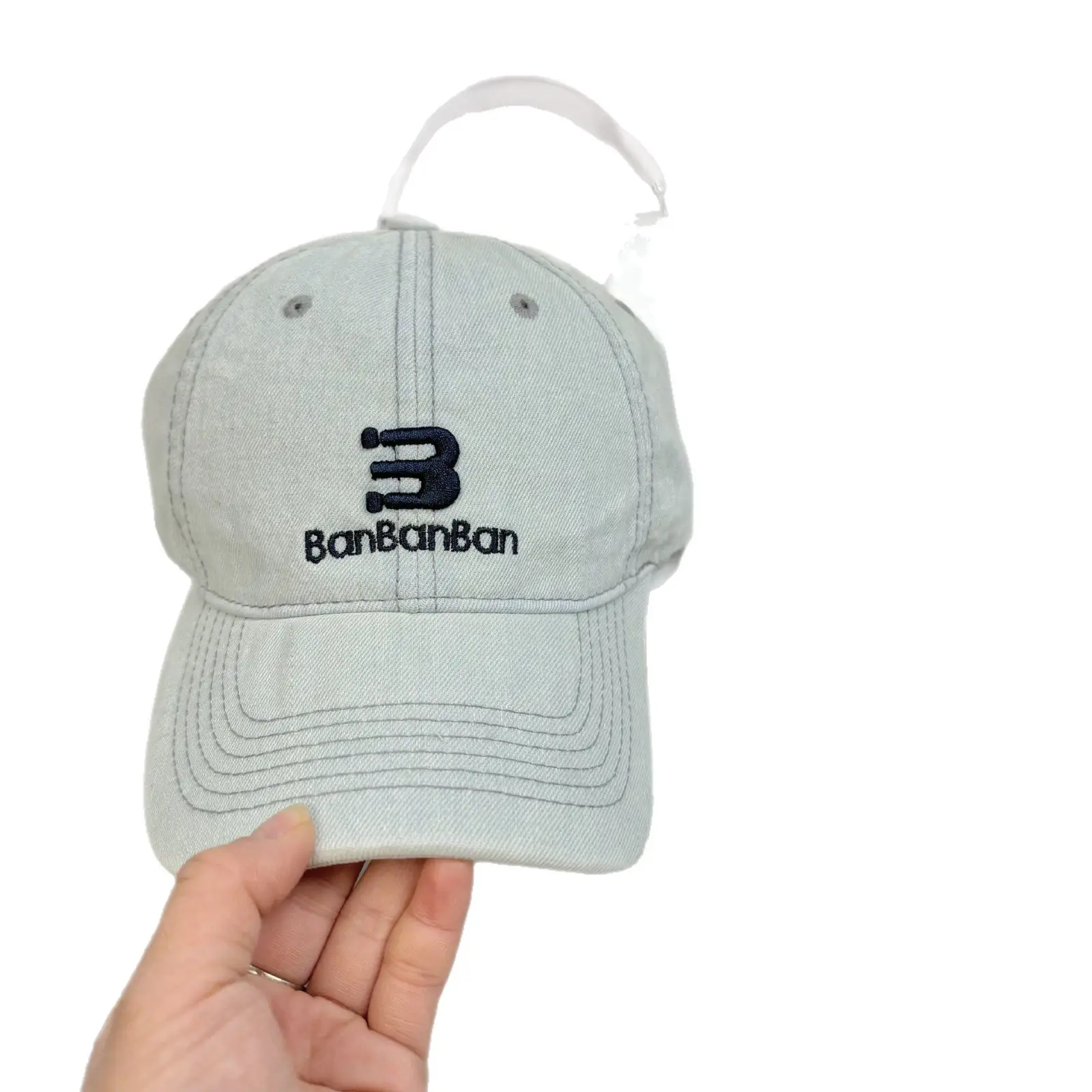 Women Korean Embroidered Denim Cap Light Grey - Image 5