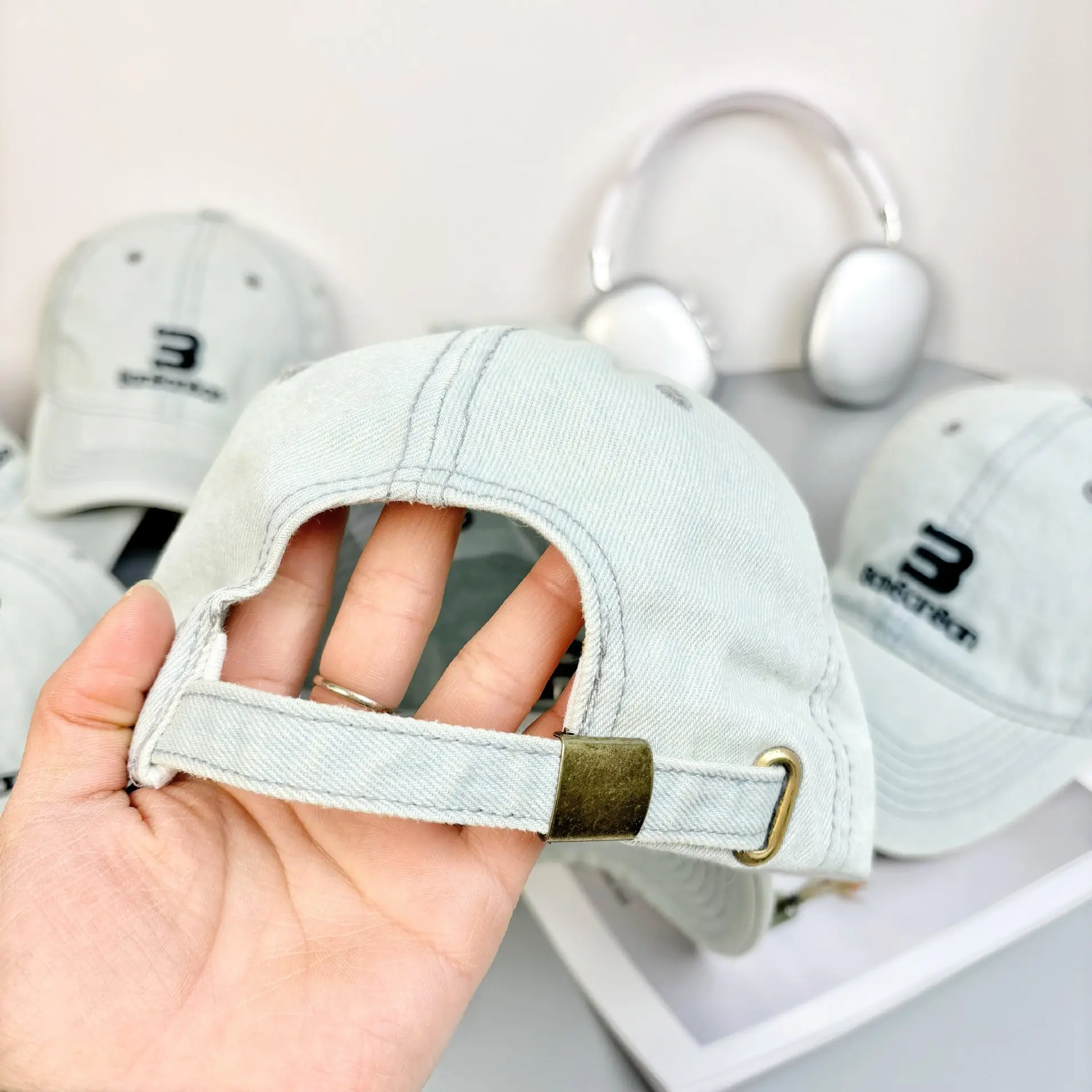 Women Korean Embroidered Denim Cap Light Grey — feature 10