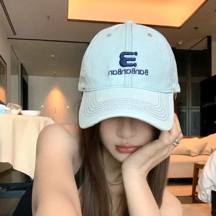 Women Korean Embroidered Denim Cap Light Grey — feature 2