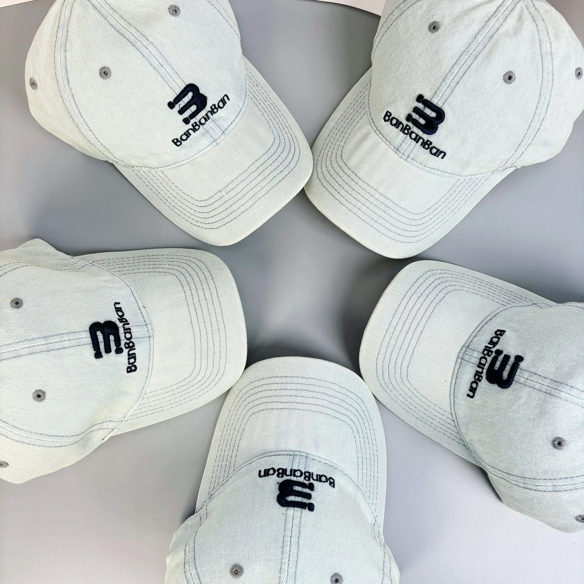 Women Korean Embroidered Denim Cap Light Grey — feature 7