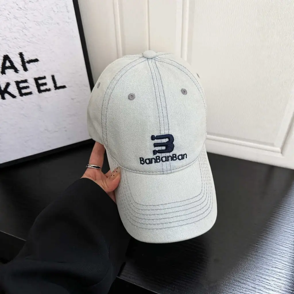 Women Korean Embroidered Denim Cap Light Grey — feature 9