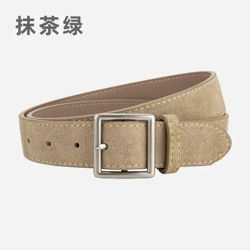 Women's Green Frosted Leather Belt with Silver Buckle - Image 11