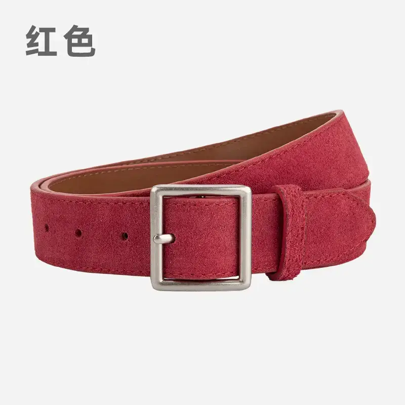 Women's Green Frosted Leather Belt with Silver Buckle - Image 2