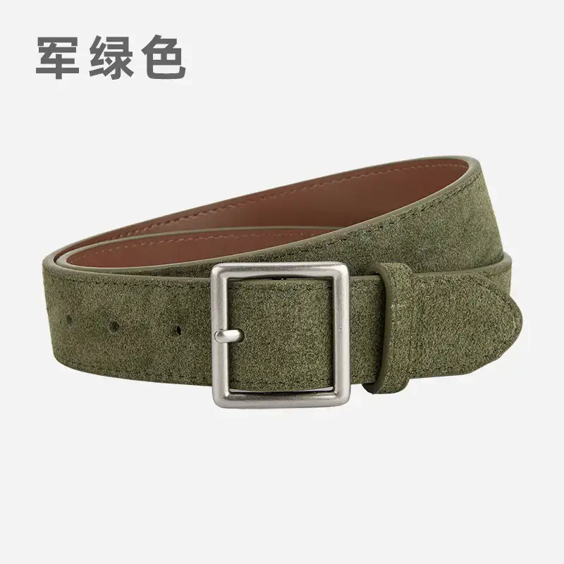 Women's Green Frosted Leather Belt with Silver Buckle - Image 5