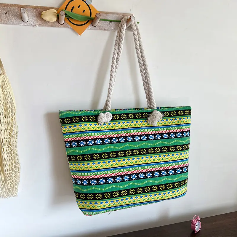 Large Canvas Ethnic Shoulder Tote Bag Women New Style - Image 3