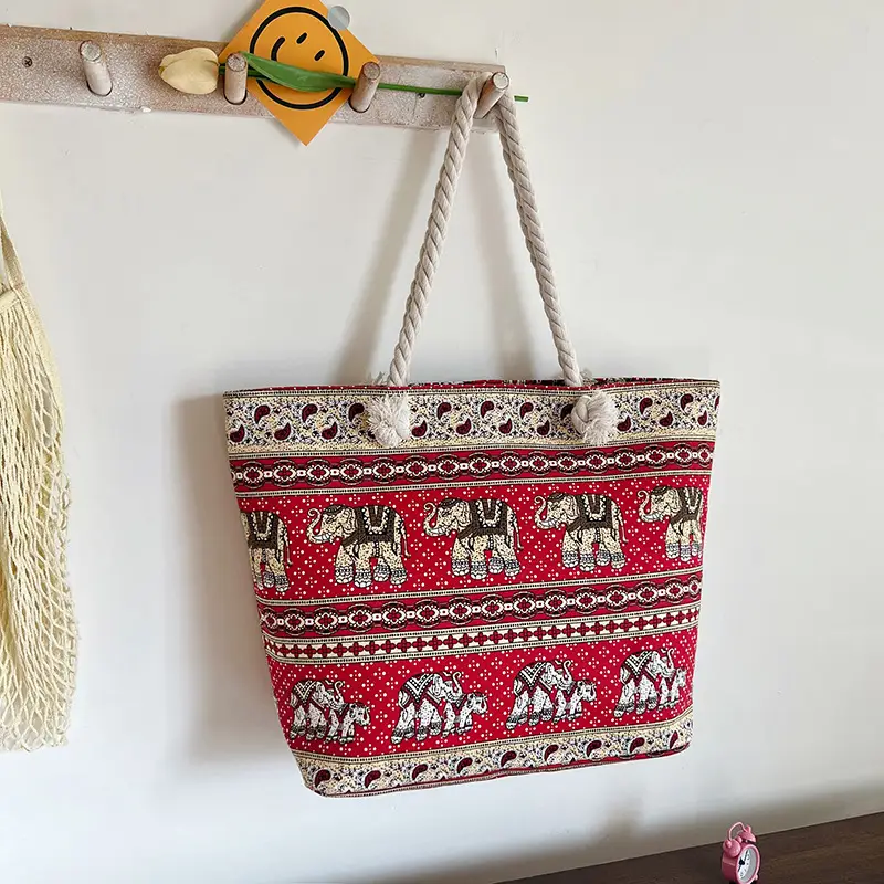 Large Canvas Ethnic Shoulder Tote Bag Women New Style - Image 4