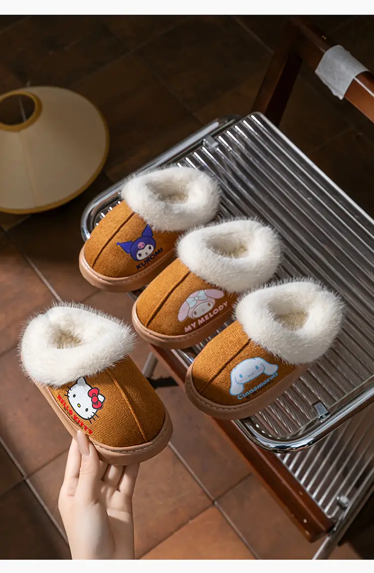 Winter New Kt Cat Kuromi Parent-Child Warm Indoor Plush Slippers Cute Non-Slip Home Children's Cotton Slippers — feature 19