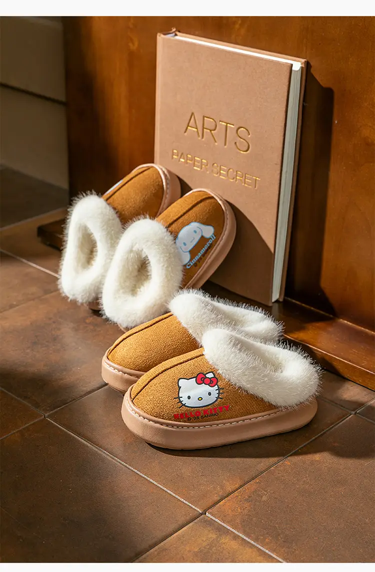 Winter New Kt Cat Kuromi Parent-Child Warm Indoor Plush Slippers Cute Non-Slip Home Children's Cotton Slippers — feature 20