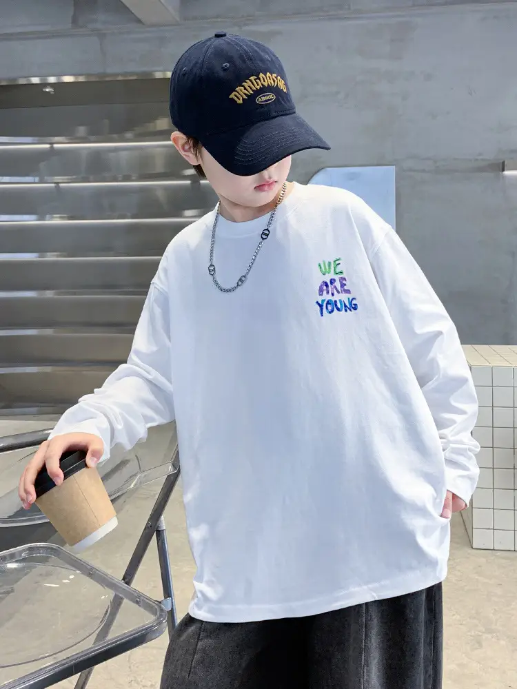Autumn Long Sleeve T-Shirt for Boys White "We Are Young"