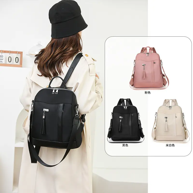 Pink Women's Shoulder Backpack with Tassel & Black Backup - Image 5