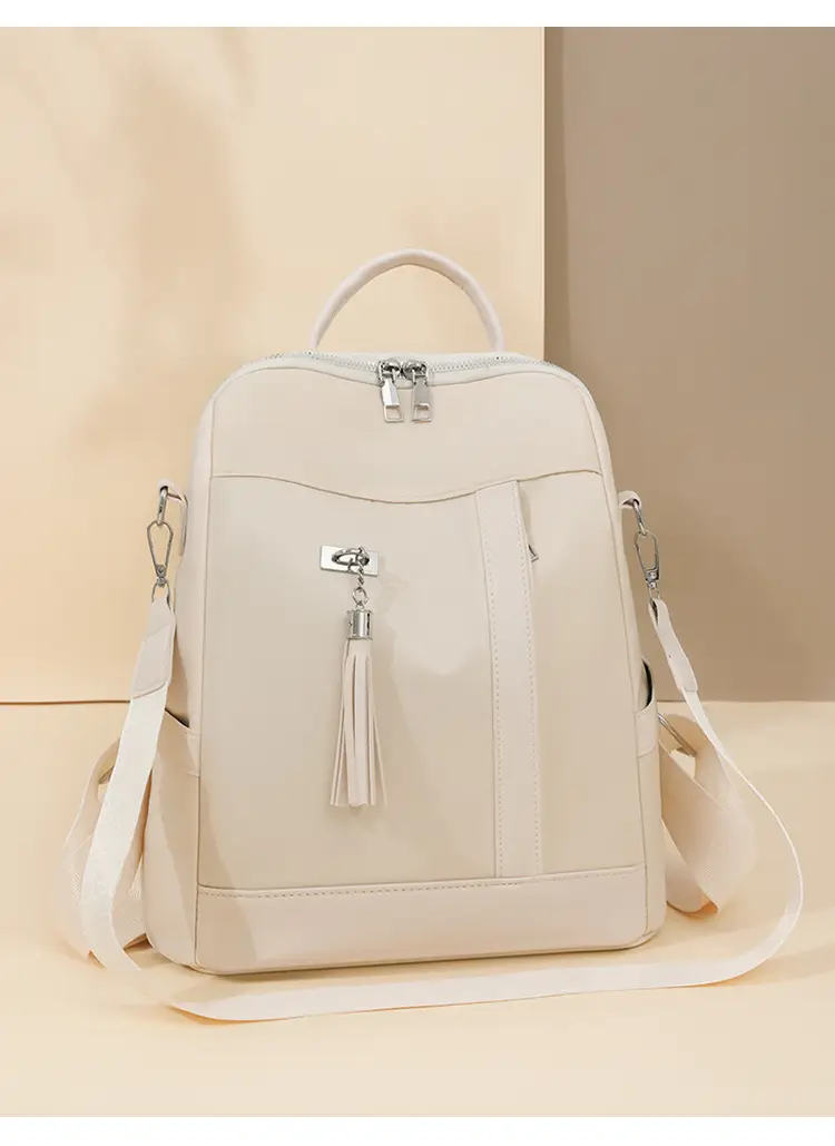 Pink Women's Shoulder Backpack with Tassel & Black Backup — feature 18