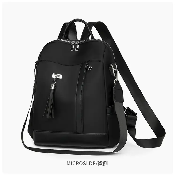 Pink Women's Shoulder Backpack with Tassel & Black Backup — feature 20