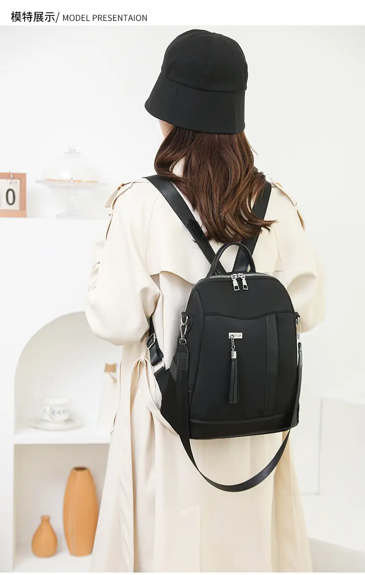Pink Women's Shoulder Backpack with Tassel & Black Backup — feature 28