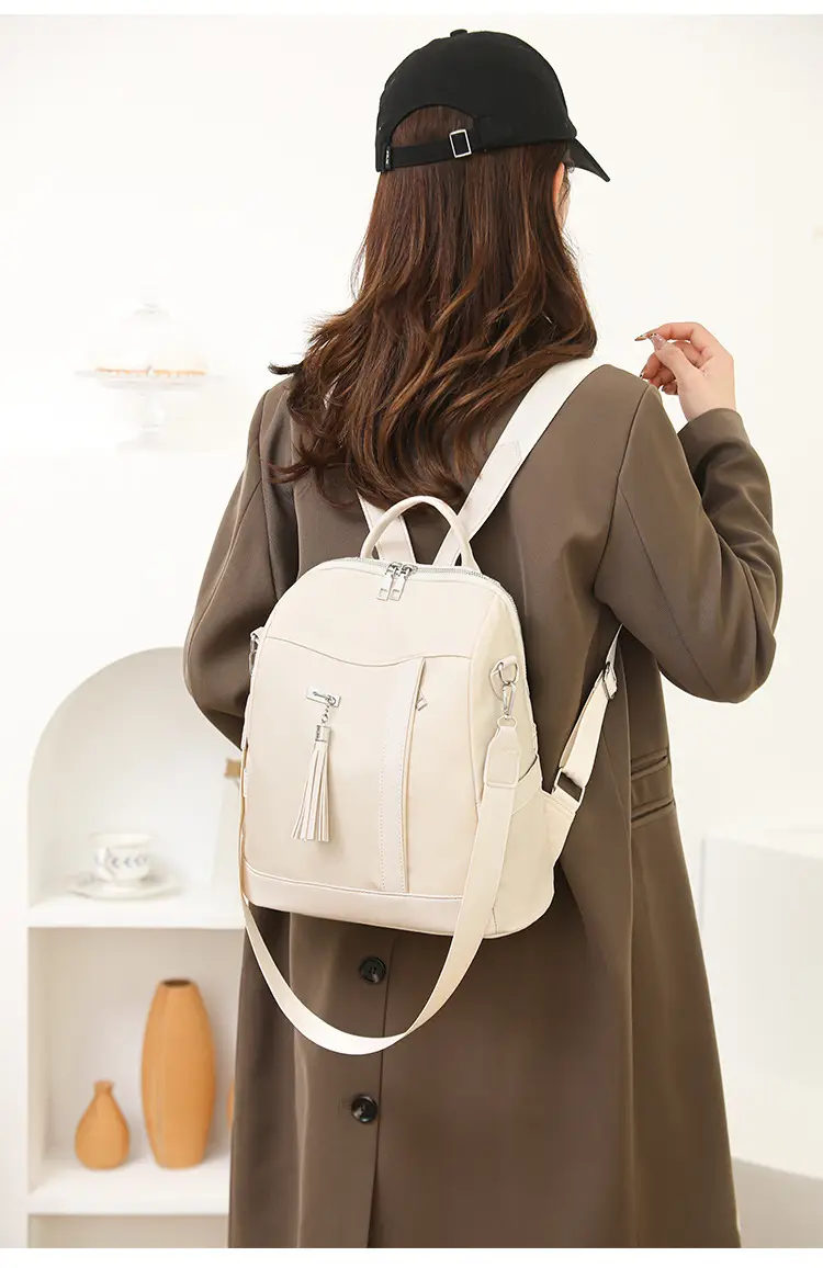 Pink Women's Shoulder Backpack with Tassel & Black Backup — feature 35