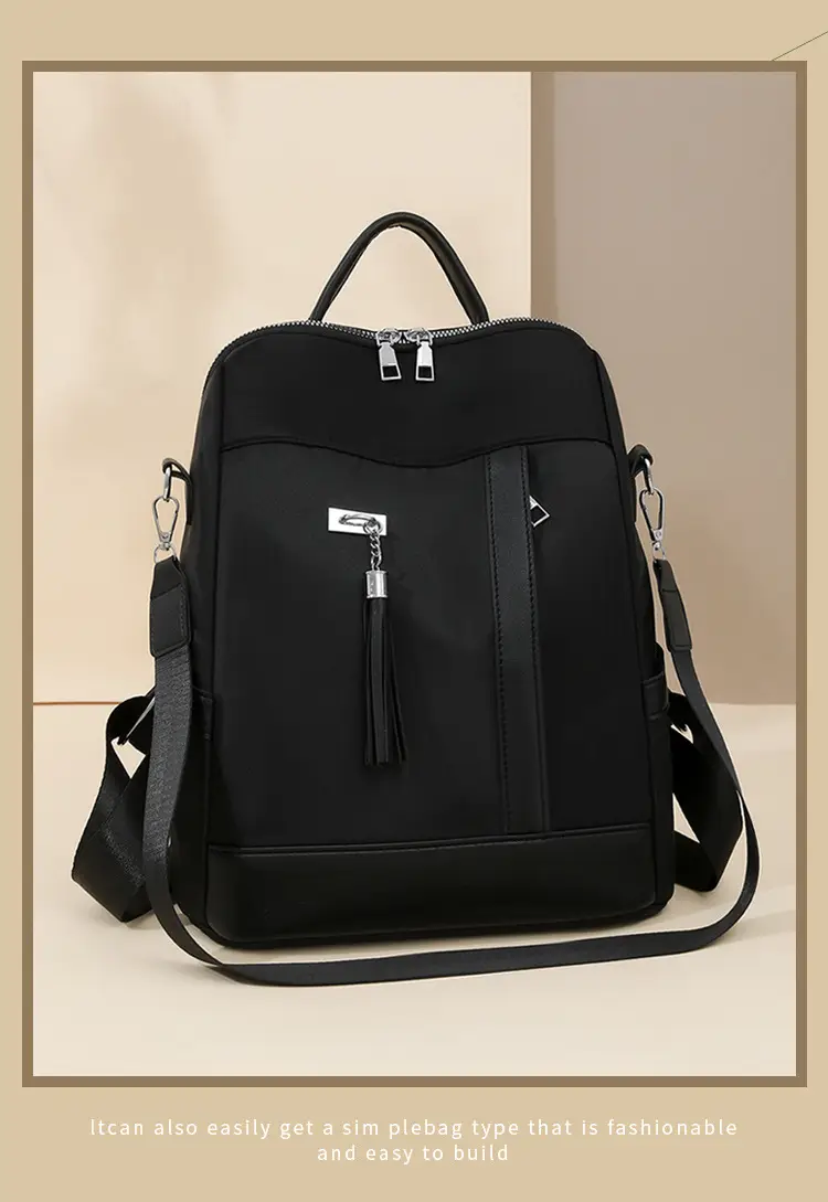 Pink Women's Shoulder Backpack with Tassel & Black Backup — feature 5