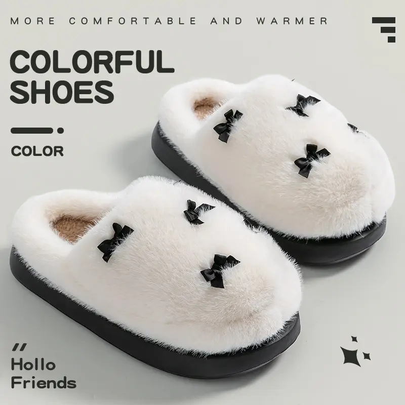 Bow Cotton Slippers for Women, Autumn and Winter Outer Wear 2025 New Fashion Internet Celebrity Super Popular Girl Warm Plush Cotton Slippers - Image 9