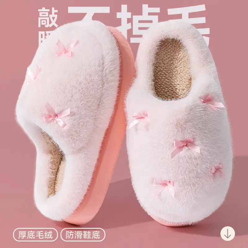 Bow Cotton Slippers for Women, Autumn and Winter Outer Wear 2025 New Fashion Internet Celebrity Super Popular Girl Warm Plush Cotton Slippers - Image 10