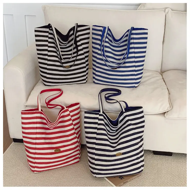 Blue Striped Lazy Style Large Tote Bag