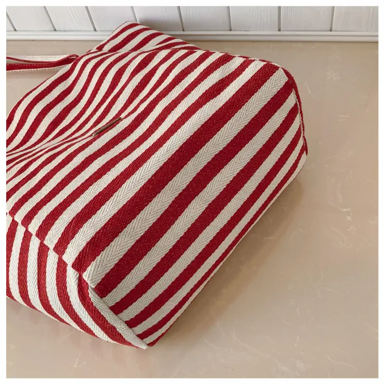 Blue Striped Lazy Style Large Tote Bag — feature 13