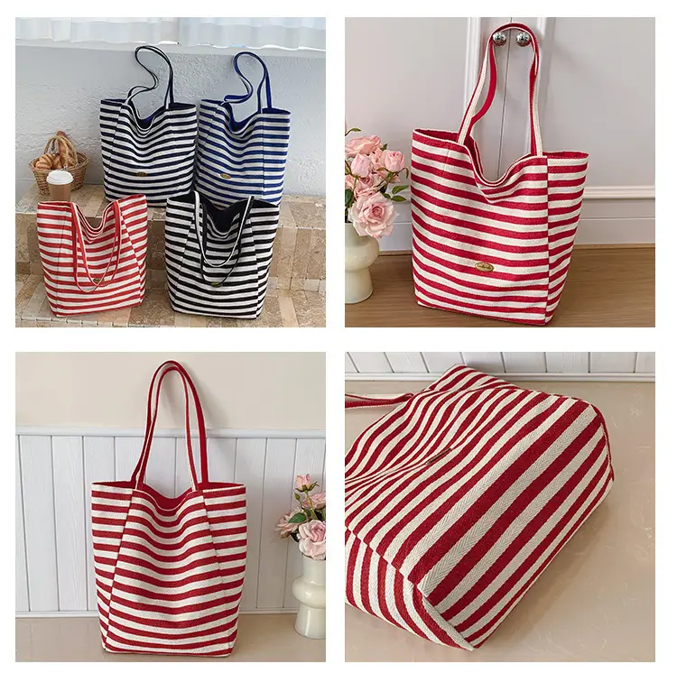 Blue Striped Lazy Style Large Tote Bag — feature 7
