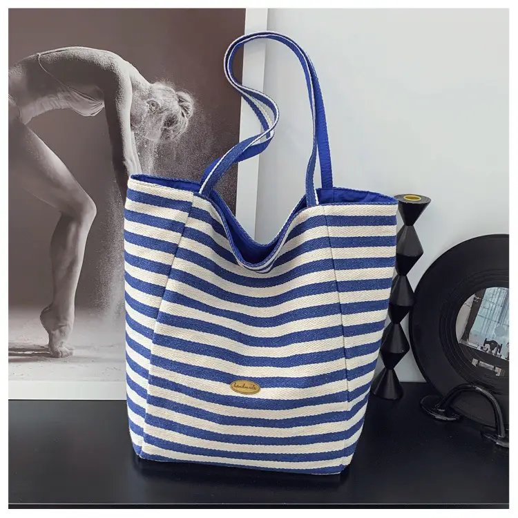 Blue Striped Lazy Style Large Tote Bag