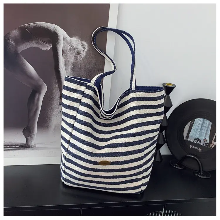 Blue Striped Lazy Style Large Tote Bag