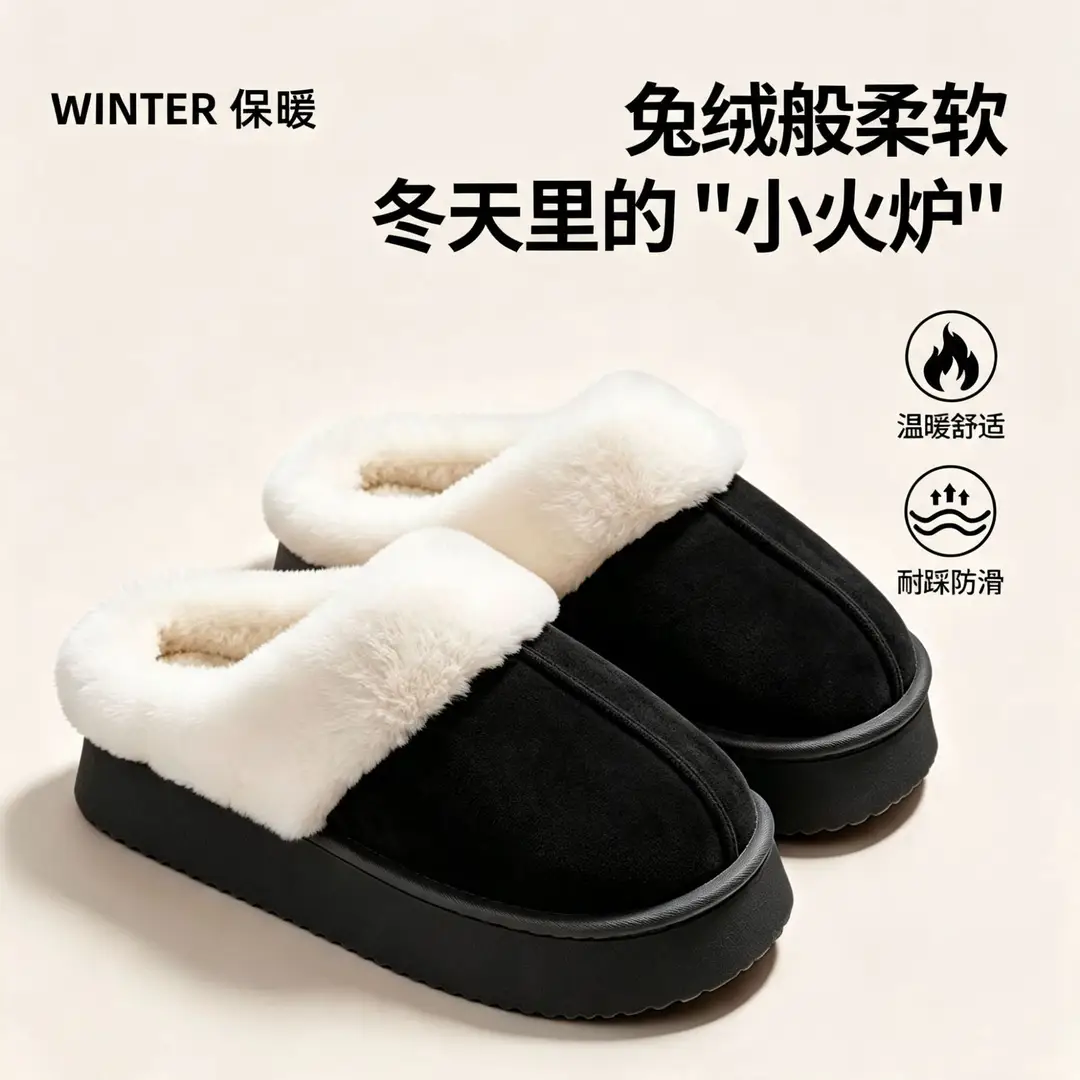 2026 New Winter Thick-Soled Cotton Slippers for Women, Non-Slip, Breathable, Warm, Home Furry Slippers, Outdoor Cotton Shoes for Women - Image 7