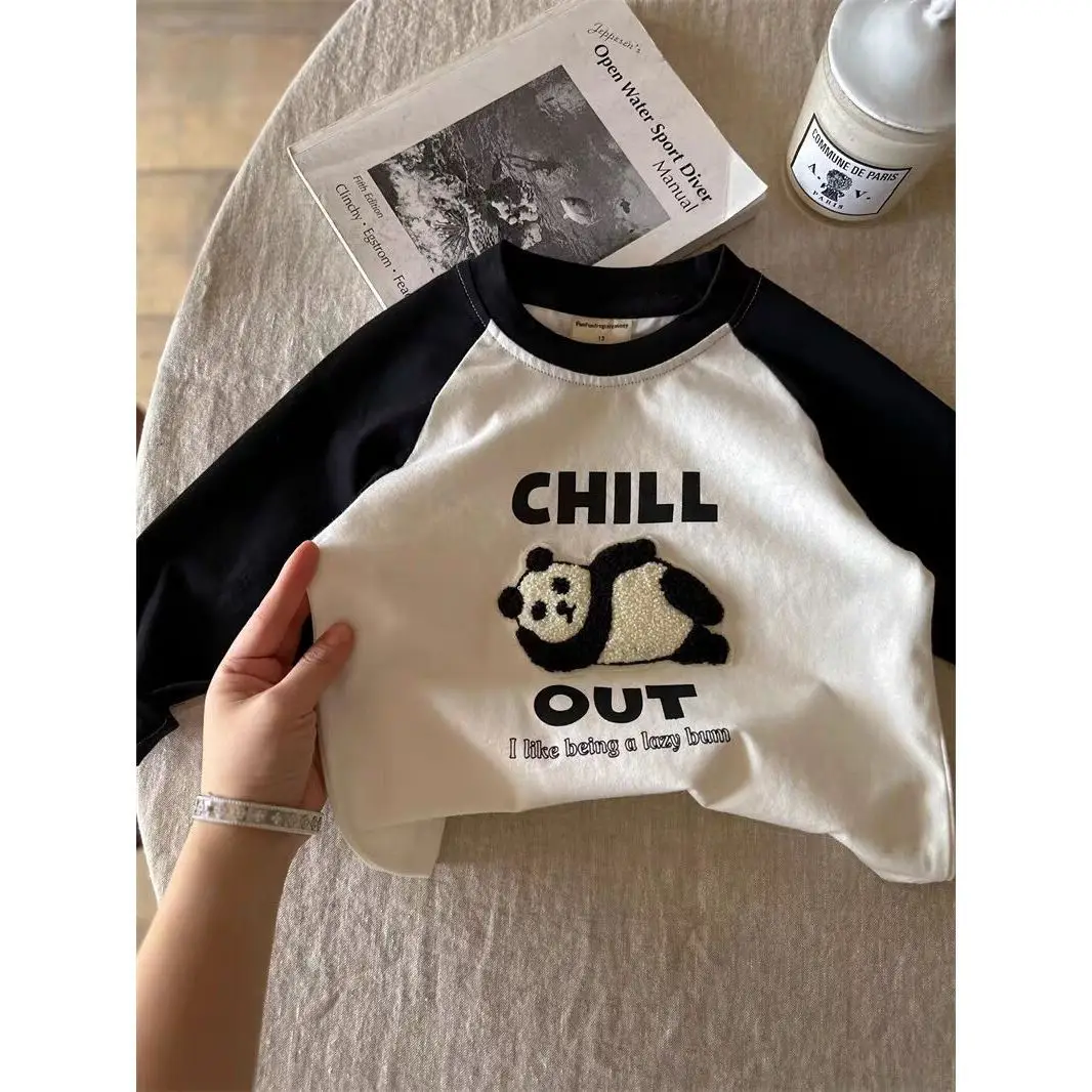 Little Bear Long Sleeve T-Shirt White Black Spring Autumn Boys - Image 9