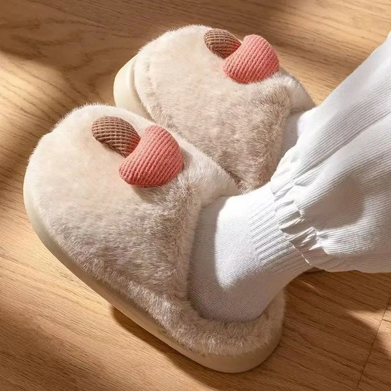 2025 Home Couple Plush Warm Thick-Soled Cotton Slippers Women's Non-Slip Cotton Slippers Ladies Winter Cute Mushroom-Shaped Slippers - Image 6