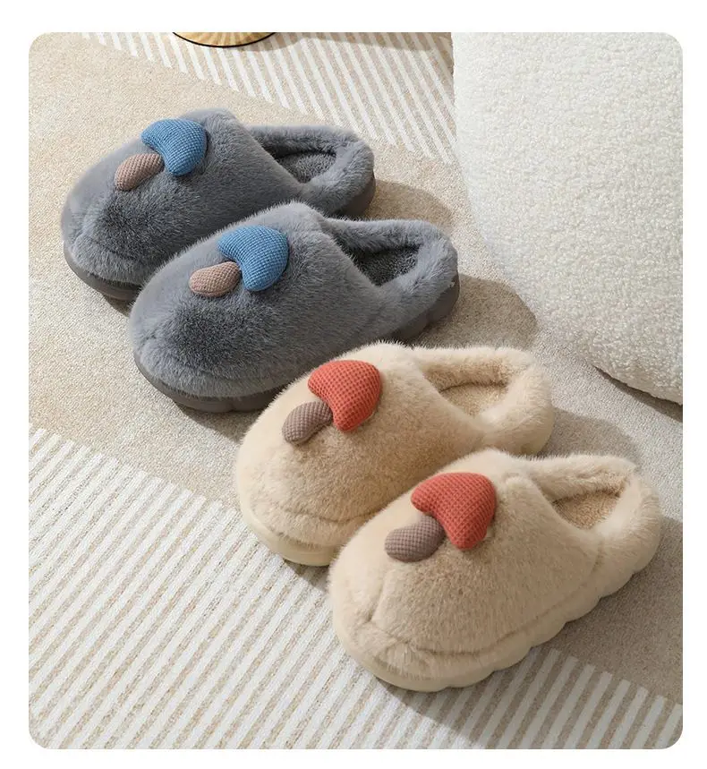 2025 Home Couple Plush Warm Thick-Soled Cotton Slippers Women's Non-Slip Cotton Slippers Ladies Winter Cute Mushroom-Shaped Slippers — feature 17