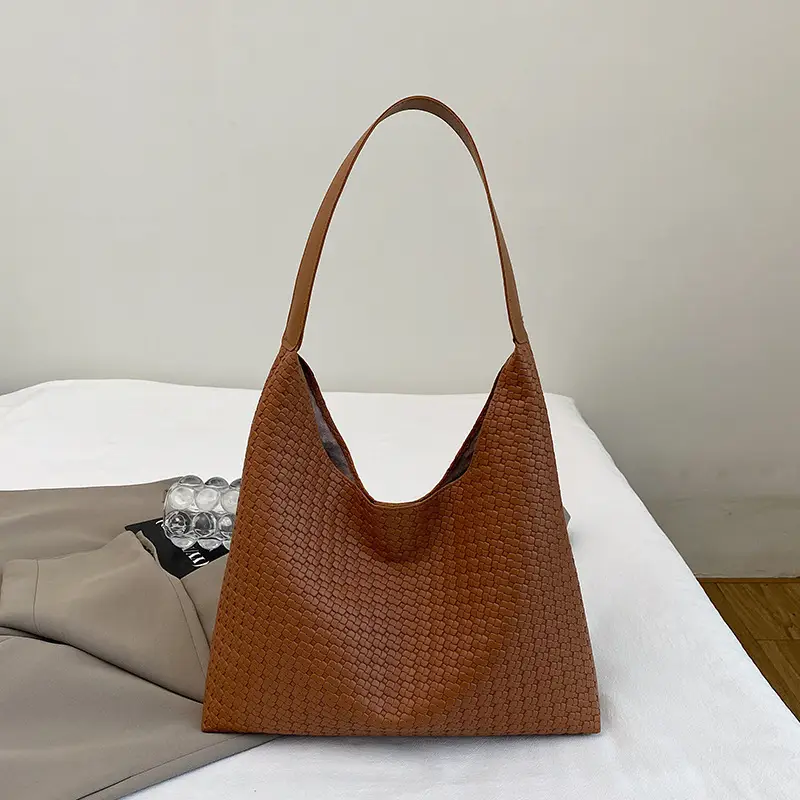 Women Retro Woven Tote Bag Brown 2025