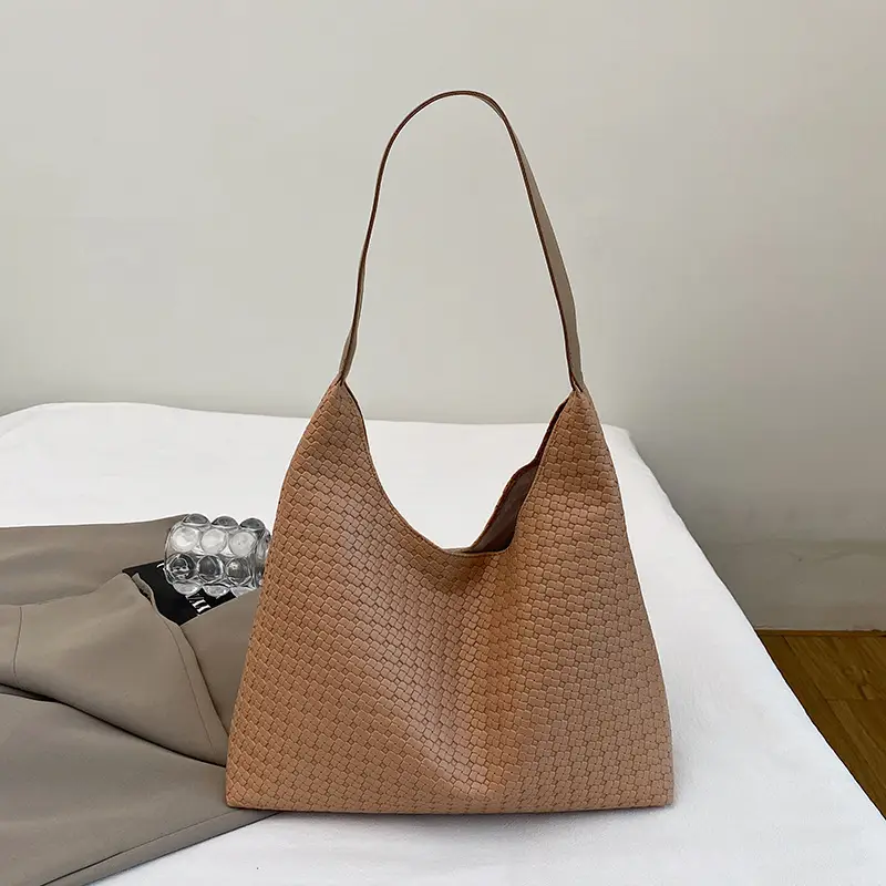 Women Retro Woven Tote Bag Brown 2025