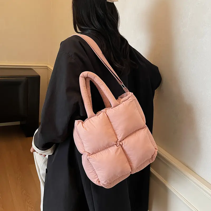 Pink Embroidered Puffer Shoulder Bag for Women - Image 7