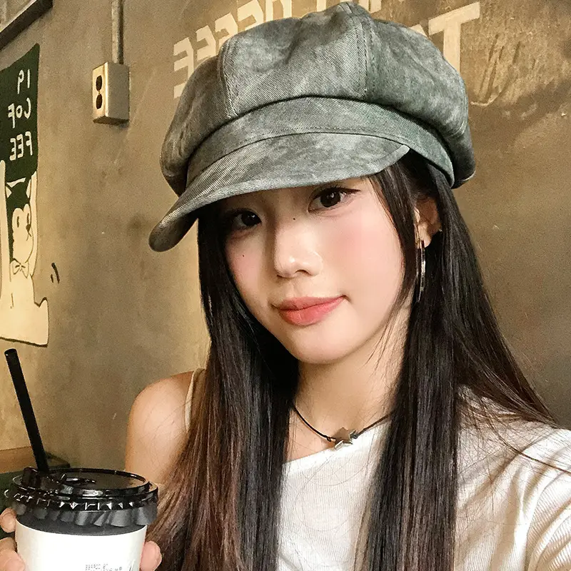 Japanese Retro Tie-Dye Octagonal Hat for Women 2025