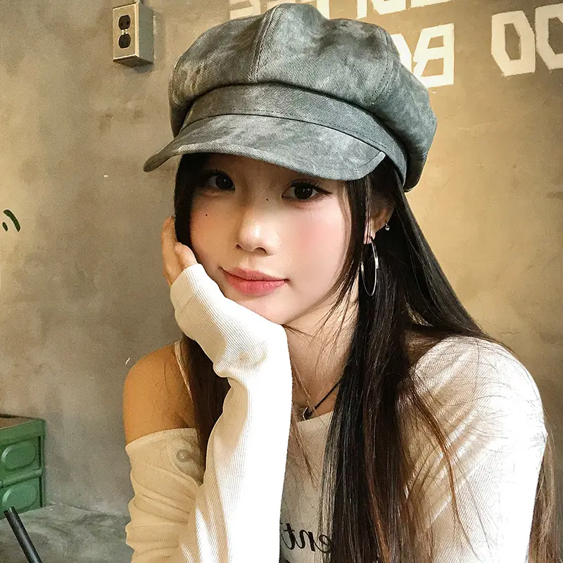 Japanese Retro Tie-Dye Octagonal Hat for Women 2025