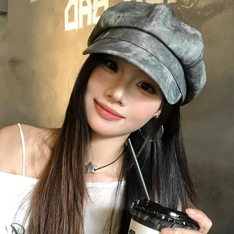 Japanese Retro Tie-Dye Octagonal Hat for Women 2025