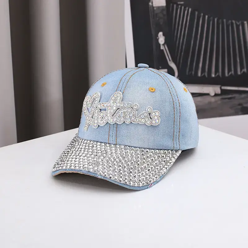 Light Blue Rhinestone Cap for Women Men - Image 2
