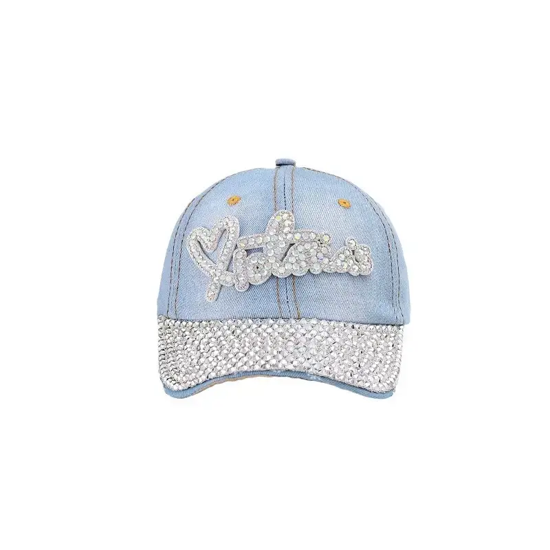 Light Blue Rhinestone Cap for Women Men - Image 5