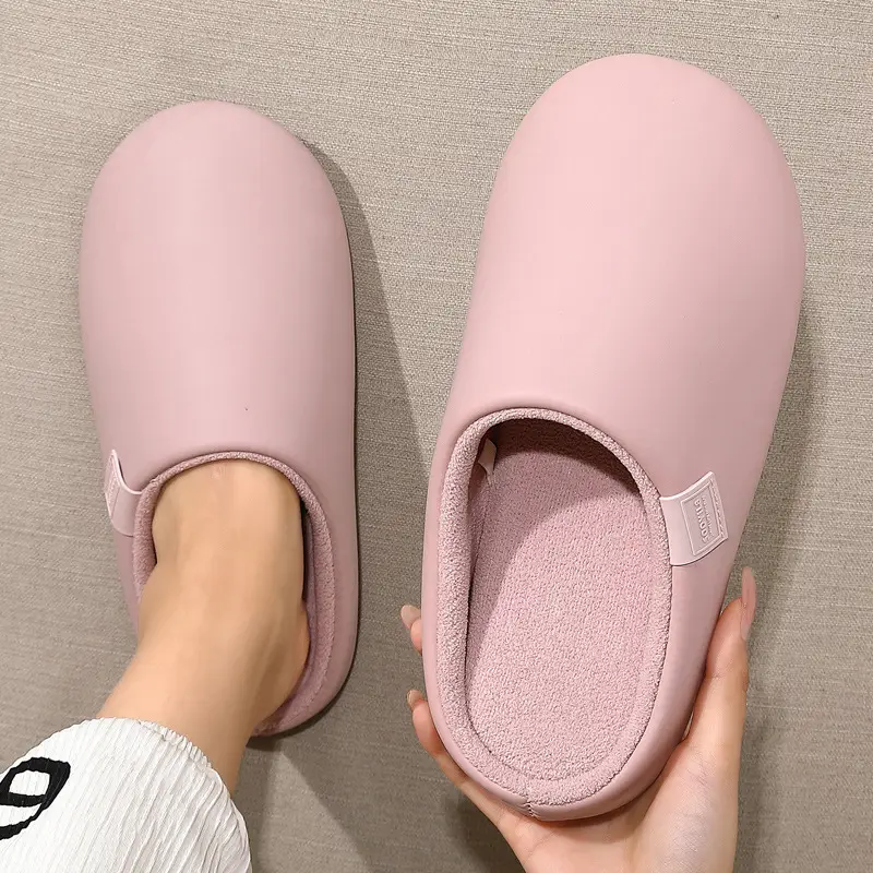 Pu Waterproof Home Cotton Slippers for Women, Winter Indoor Plush Warm Non-Slip Slippers for Men, Winter Cotton Slippers for Men Wholesale - Image 6