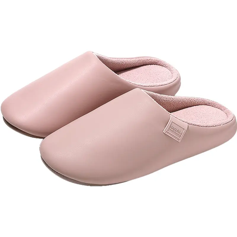 Pu Waterproof Home Cotton Slippers for Women, Winter Indoor Plush Warm Non-Slip Slippers for Men, Winter Cotton Slippers for Men Wholesale - Image 9
