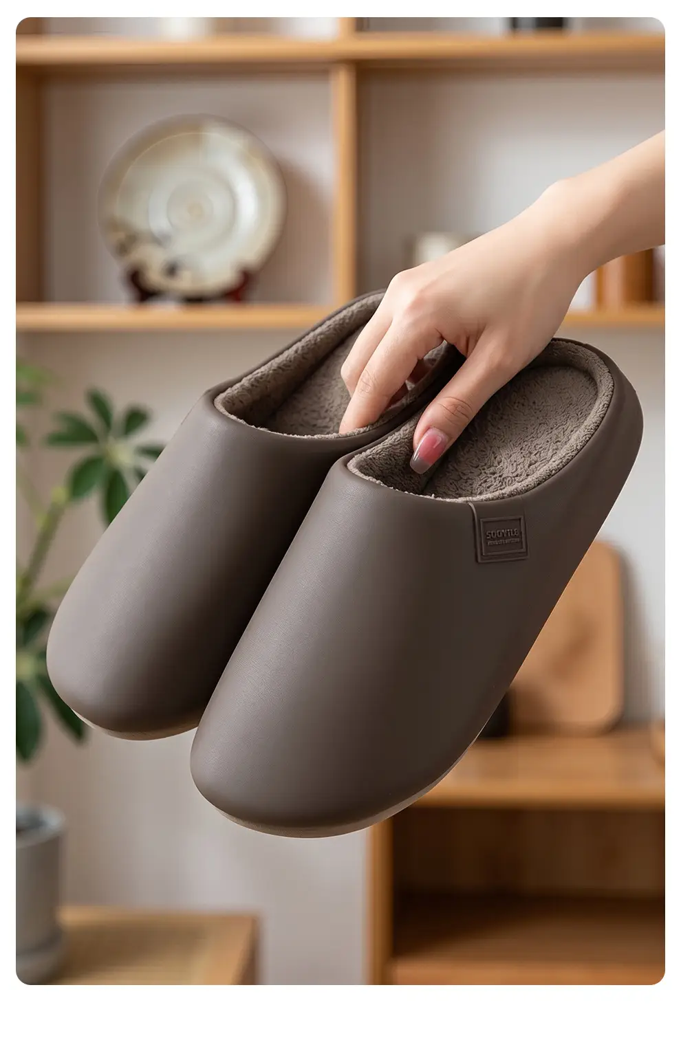 Pu Waterproof Home Cotton Slippers for Women, Winter Indoor Plush Warm Non-Slip Slippers for Men, Winter Cotton Slippers for Men Wholesale — feature 22