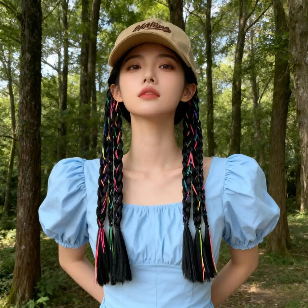TikTok Style Lettered Baseball Cap with Colorful Rope Braided Braids - Image 4