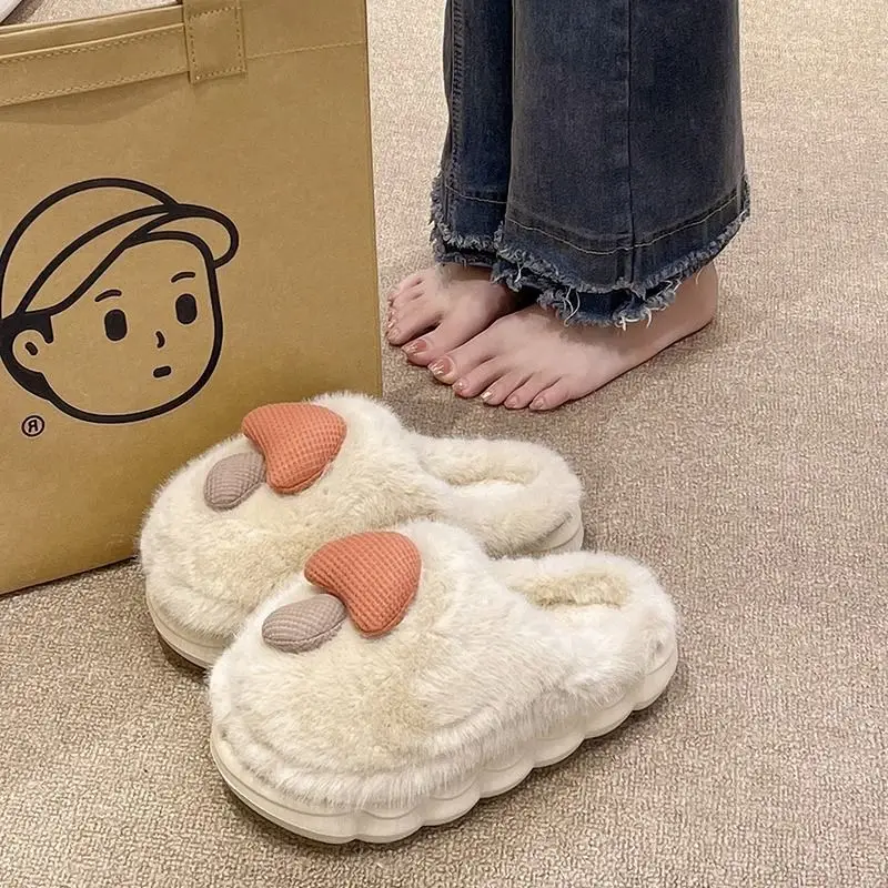 Thick-Soled Cotton Slippers for Women in Winter, Cute Mushroom Indoor Home Non-Slip Plush Warm Toe-Toe Slippers for Men - Image 7