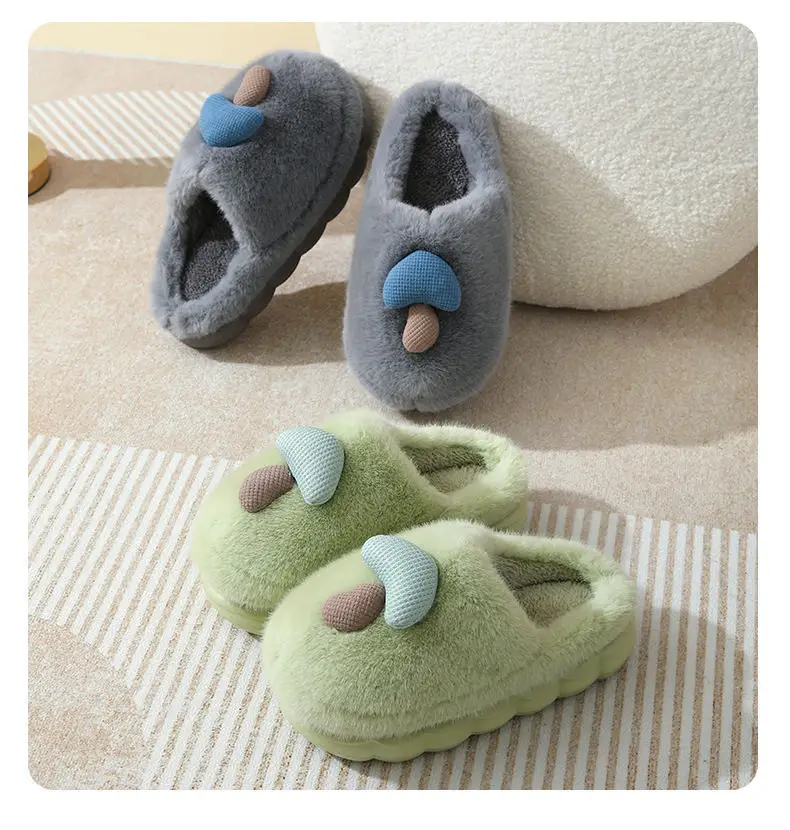 Thick-Soled Cotton Slippers for Women in Winter, Cute Mushroom Indoor Home Non-Slip Plush Warm Toe-Toe Slippers for Men — feature 14