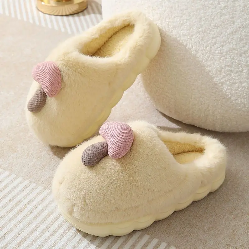 Thick-Soled Cotton Slippers for Women in Winter, Cute Mushroom Indoor Home Non-Slip Plush Warm Toe-Toe Slippers for Men - Image 2