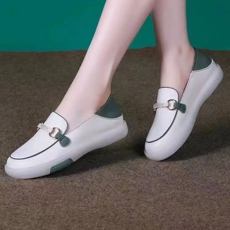 Slip-On Lazy Shoes for Women 2025 New Round-Toe Flats Casual Versatile Shoes Autum Thick Soft-Soled White Shoes - Image 2