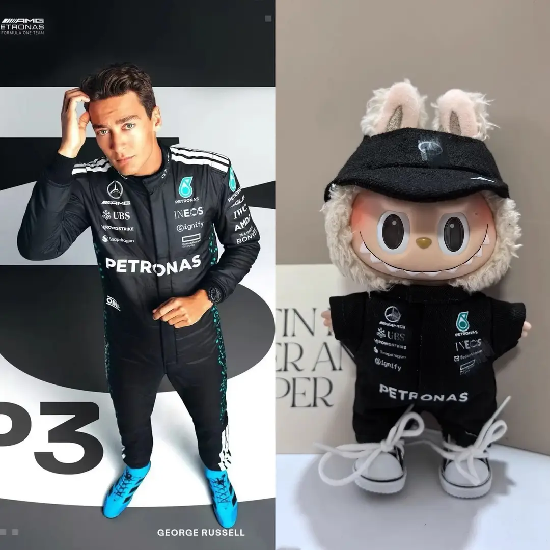 Mercedes-Benz F1 Red Bull Racing Suit 15/17cm Labubu Doll Clothes Hat First, Second and Third Generation Labubu Clothes Wholesale