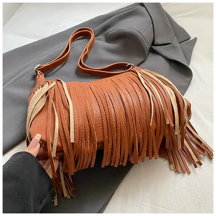 Women Crossbody Tassel Bag Brown Leather Large Capacity — feature 10