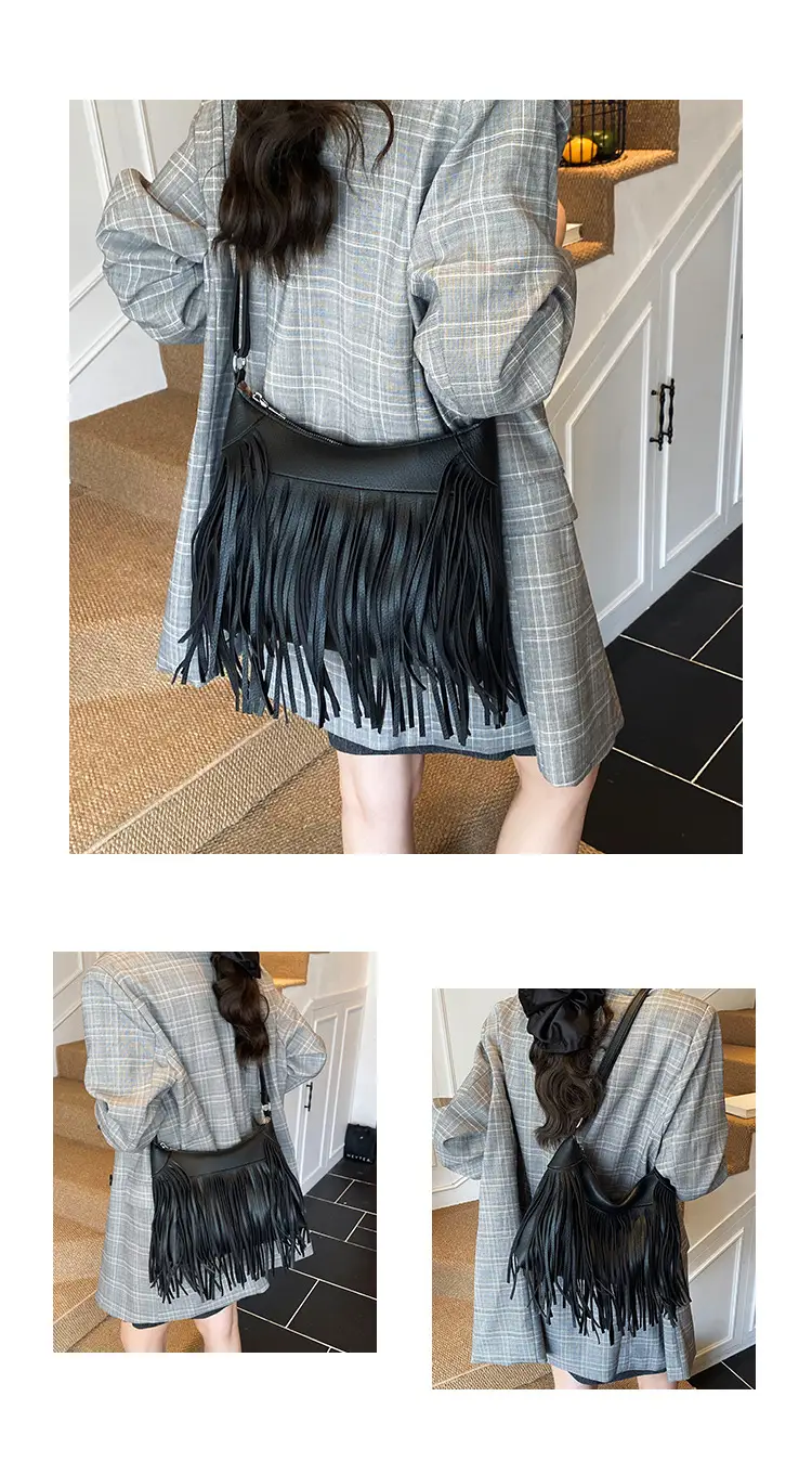 Women Crossbody Tassel Bag Brown Leather Large Capacity — feature 16