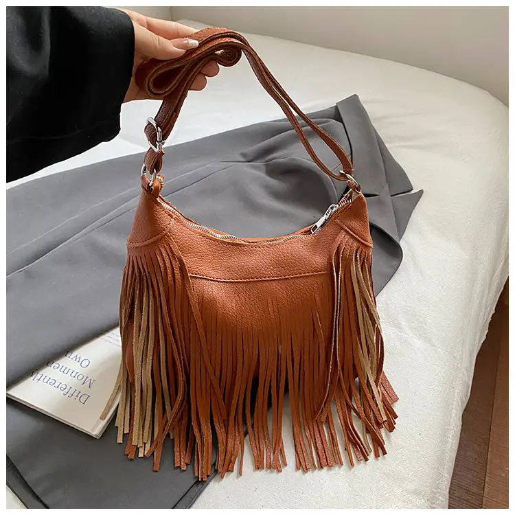 Women Crossbody Tassel Bag Brown Leather Large Capacity — feature 19